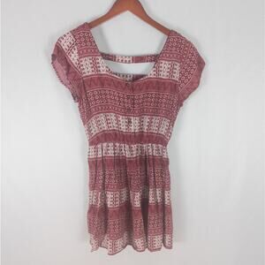 Forever 21 Shirt Womens Small Red Boho Peasant Top Short Sleeve Strappy V‎ Back